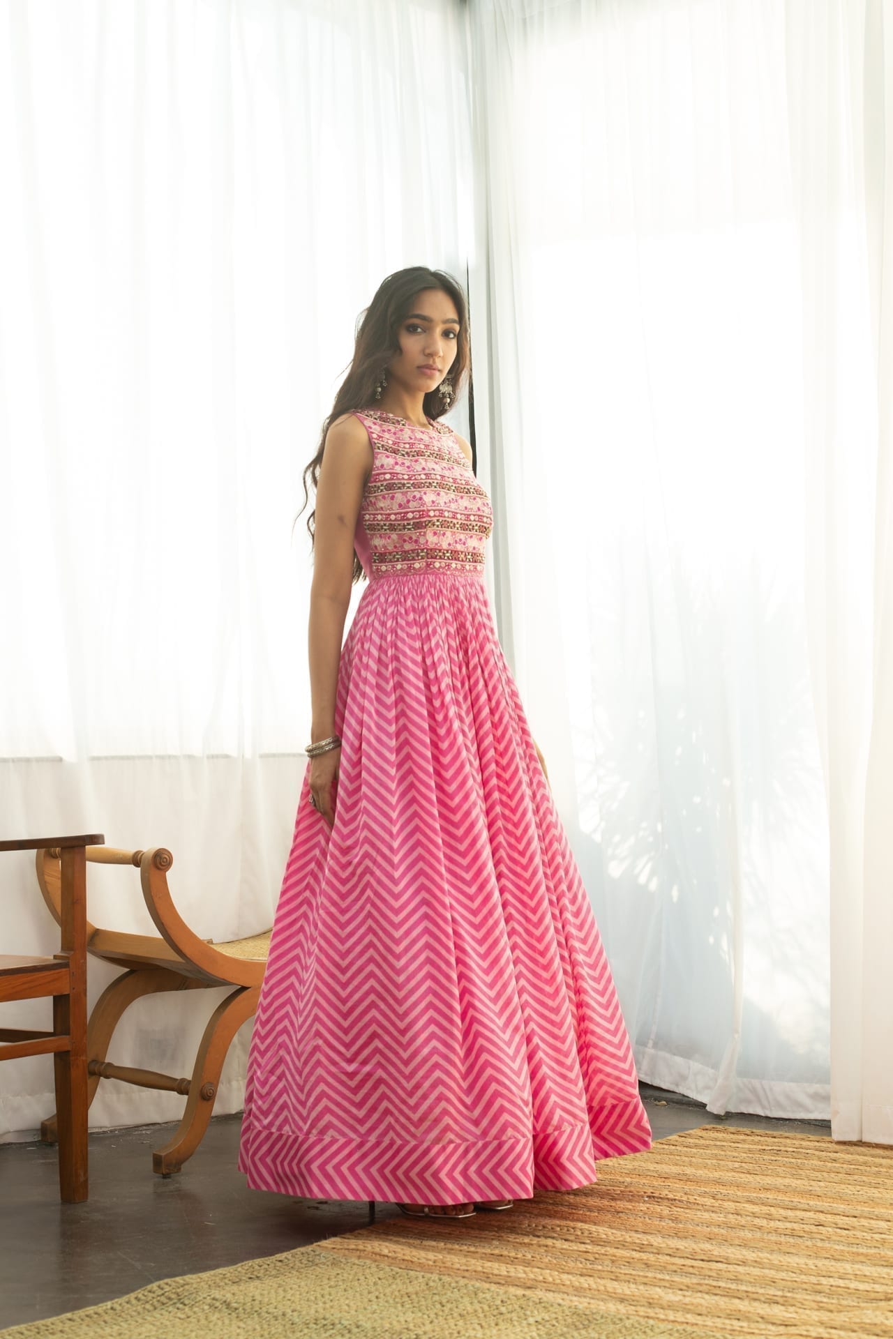 Pink Chevron Maxi Dress – Label Anushree