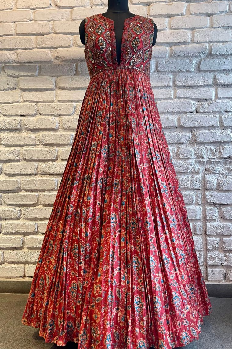 Red Navras Silk Gown