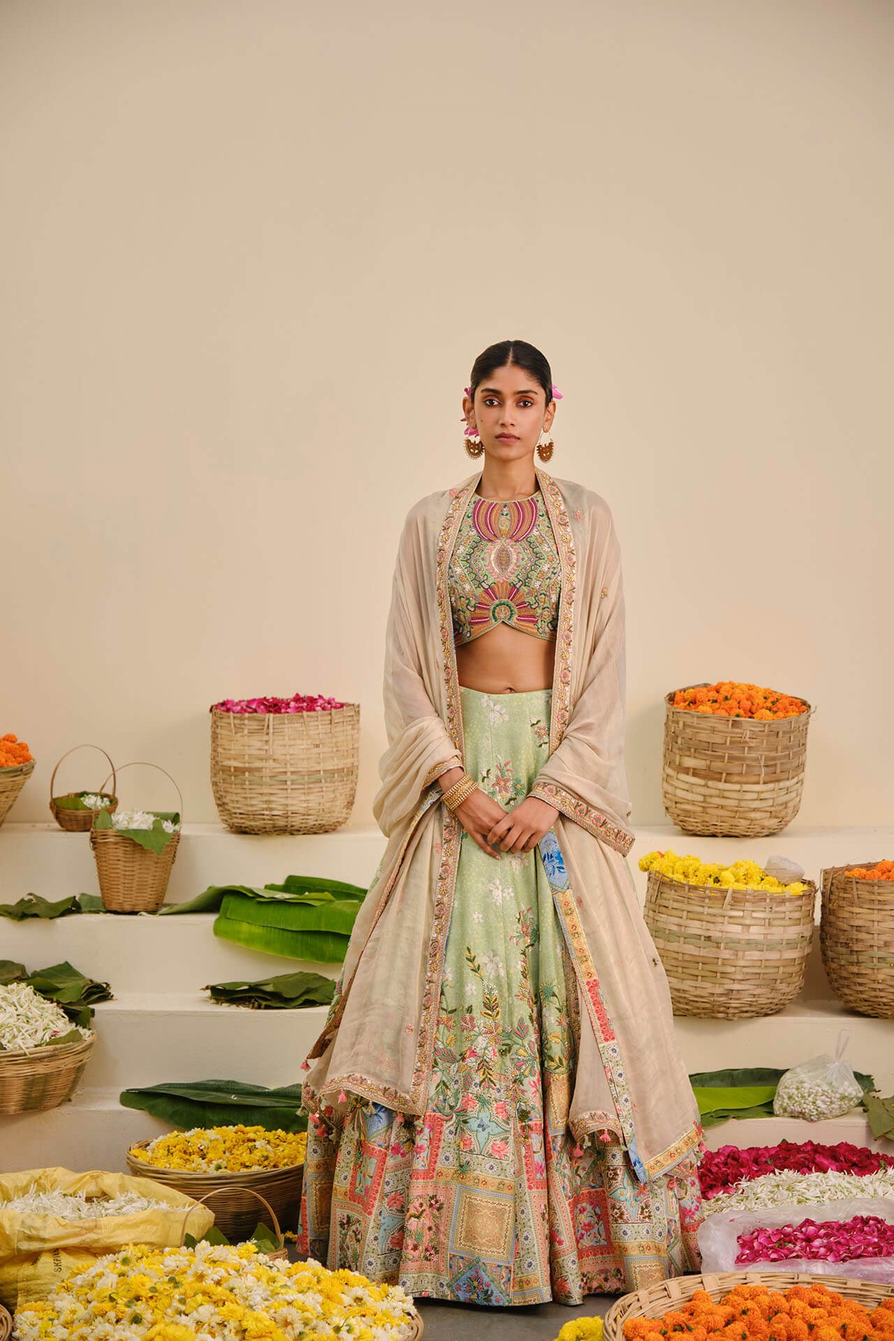 Green Flora Lehenga