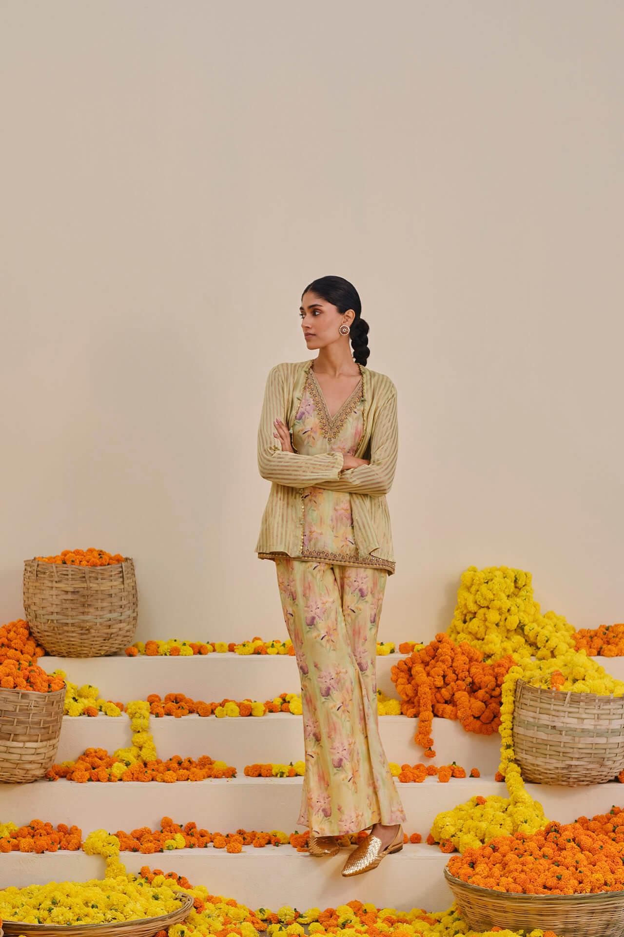 Green Floral Jacket set