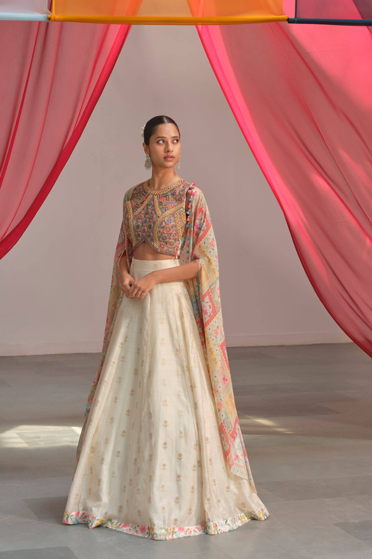 Pearl chanderi lehenga cape set