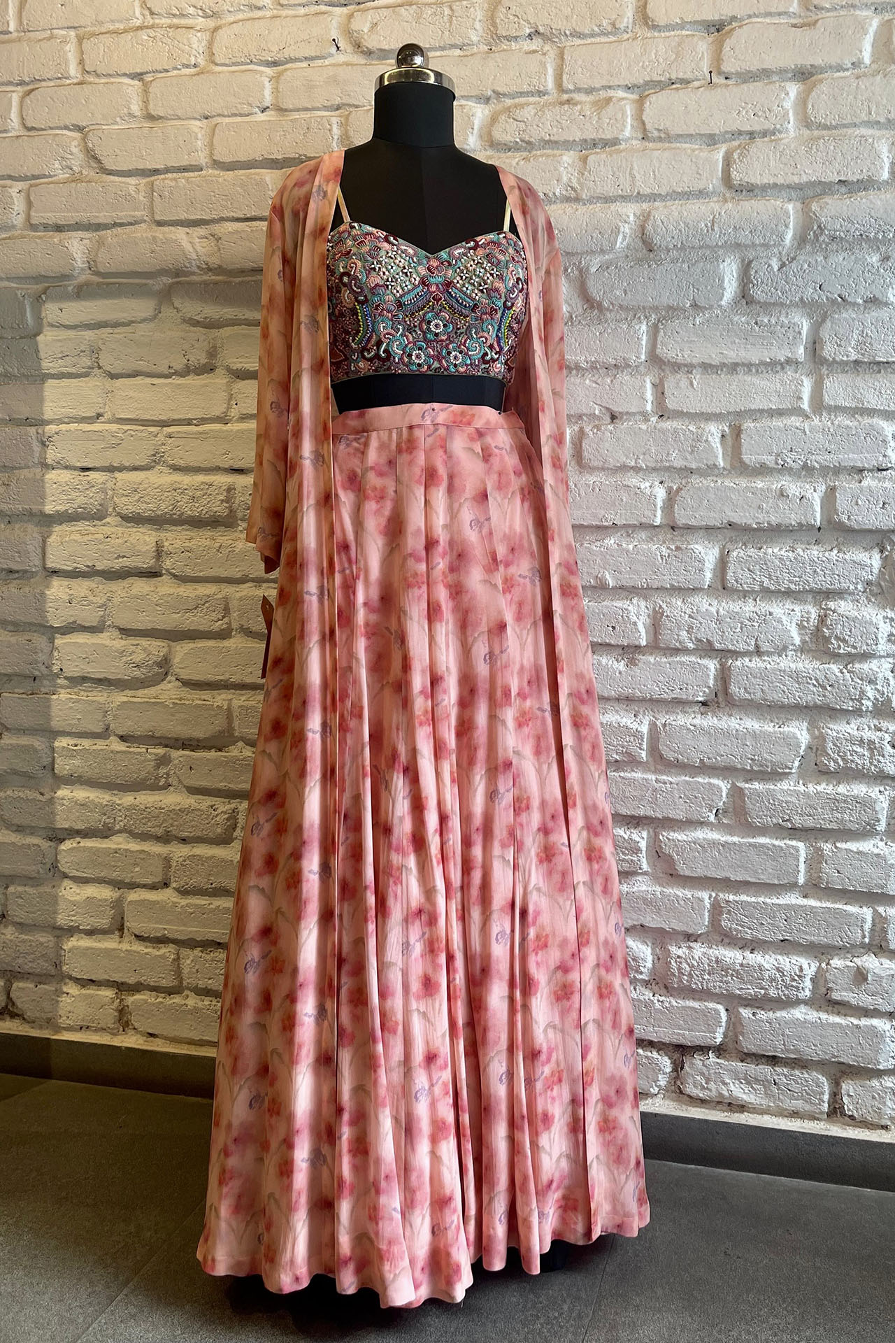 Blue block Printed lehenga set.