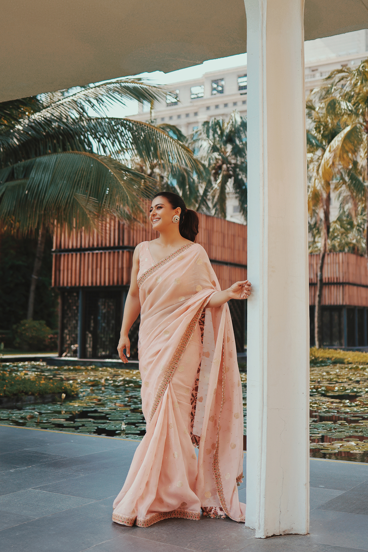 Peach & Gold Organza Saree