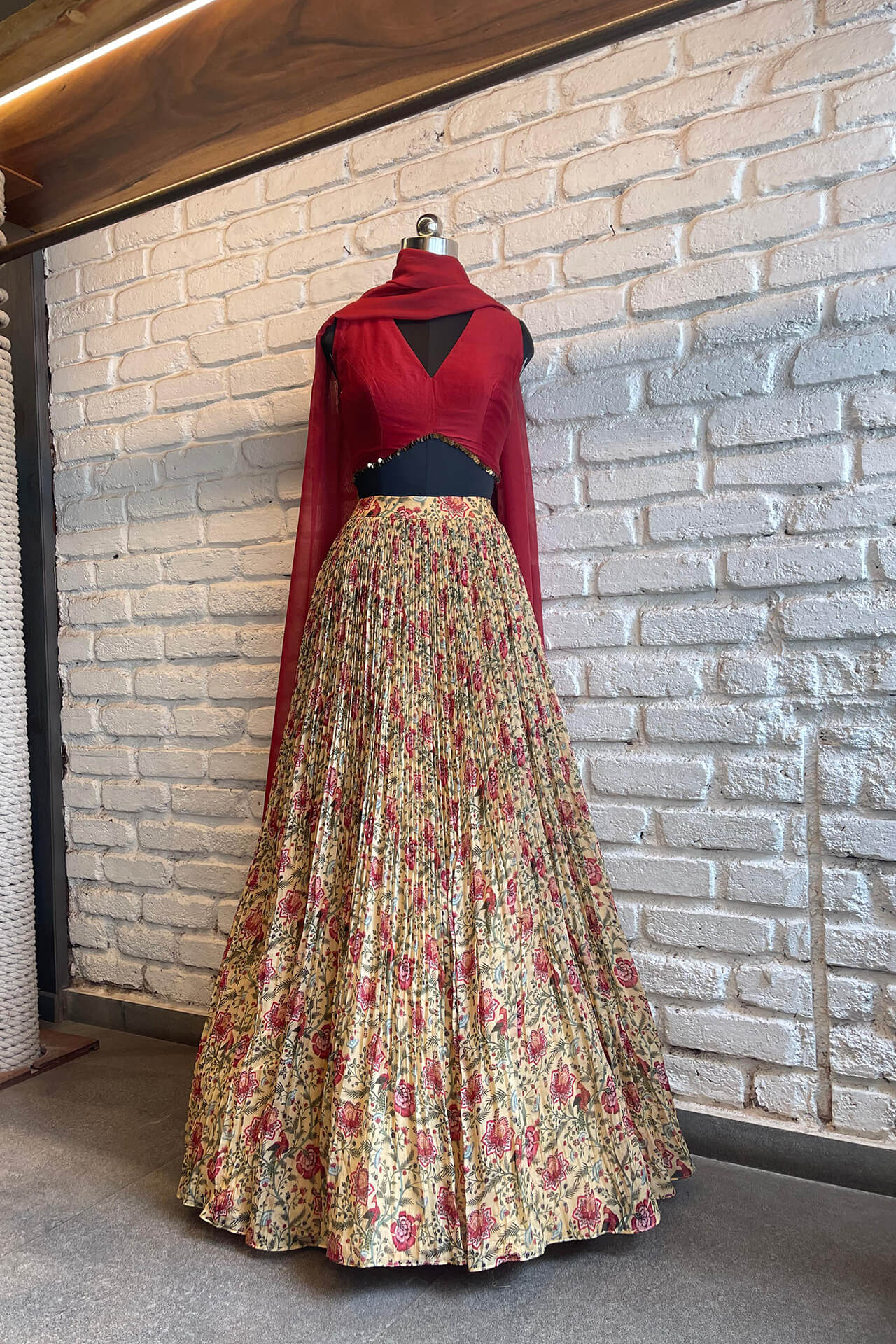 Red and Beige Lehenga Set