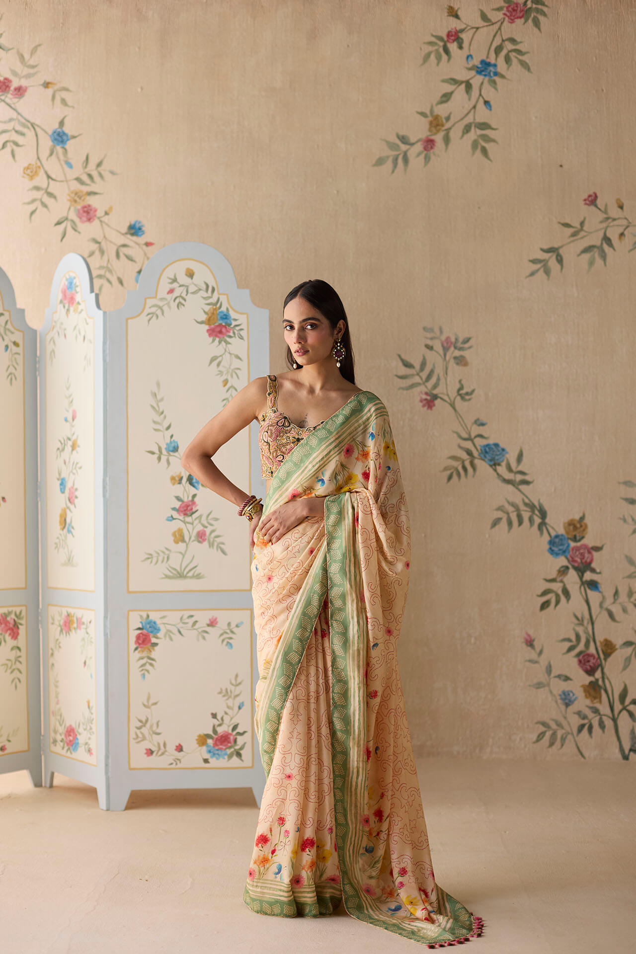 Beige Floral Saree