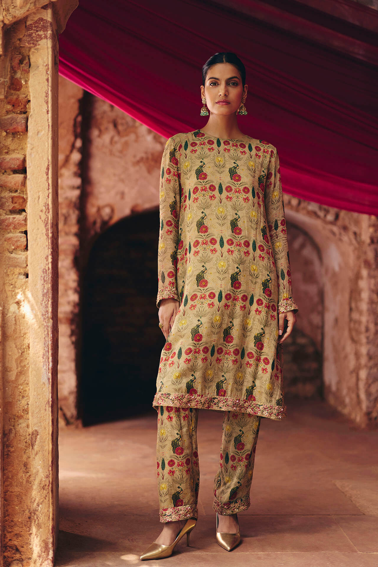 Grey Peacock Kurta - Pant set