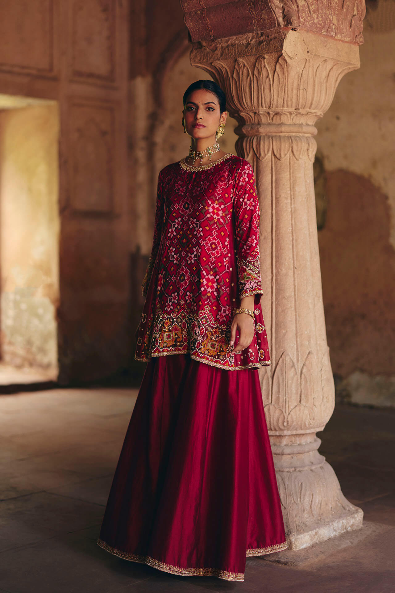 Red Patola Kurta - Sharara