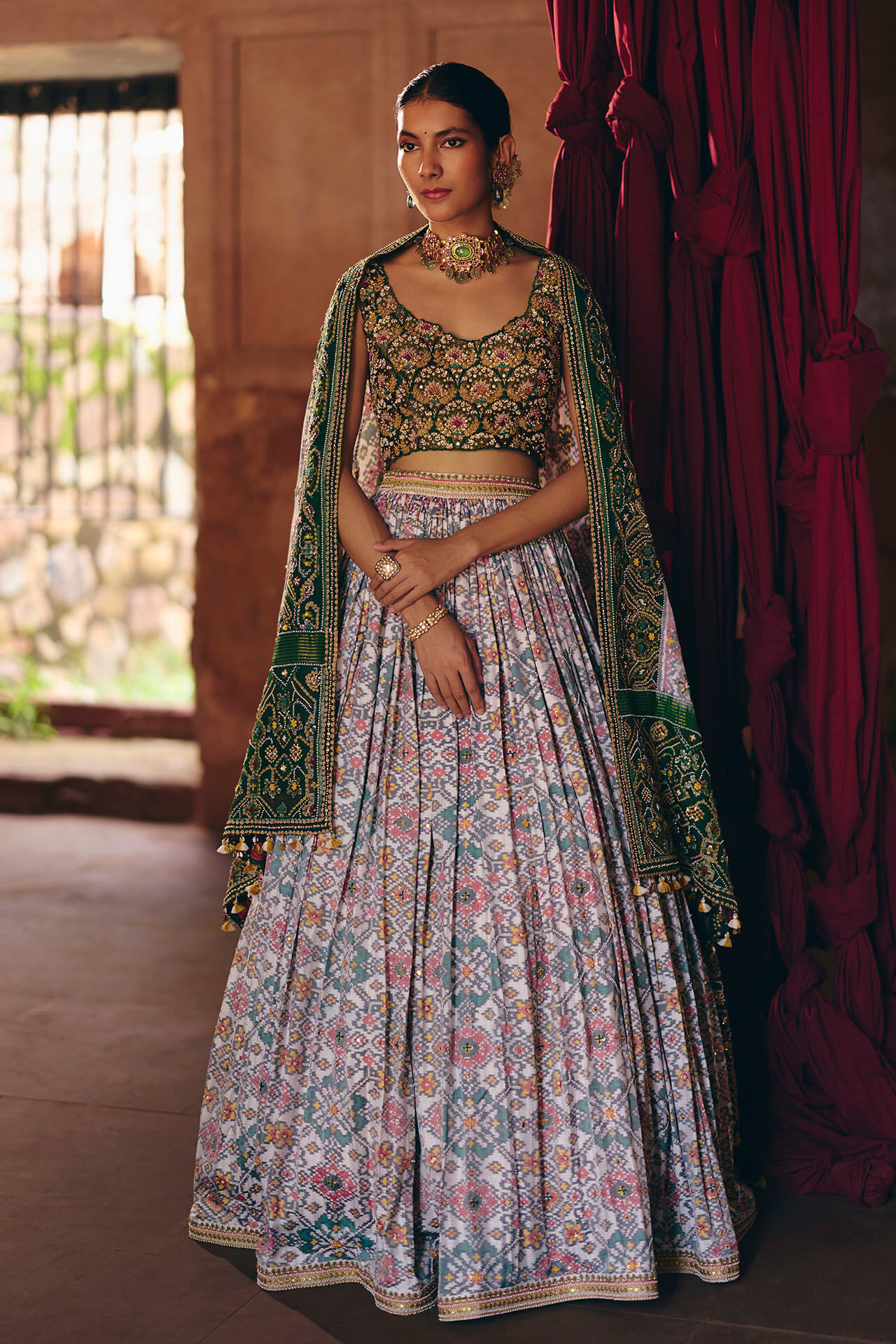 Ivory & Green Patola Lehenga