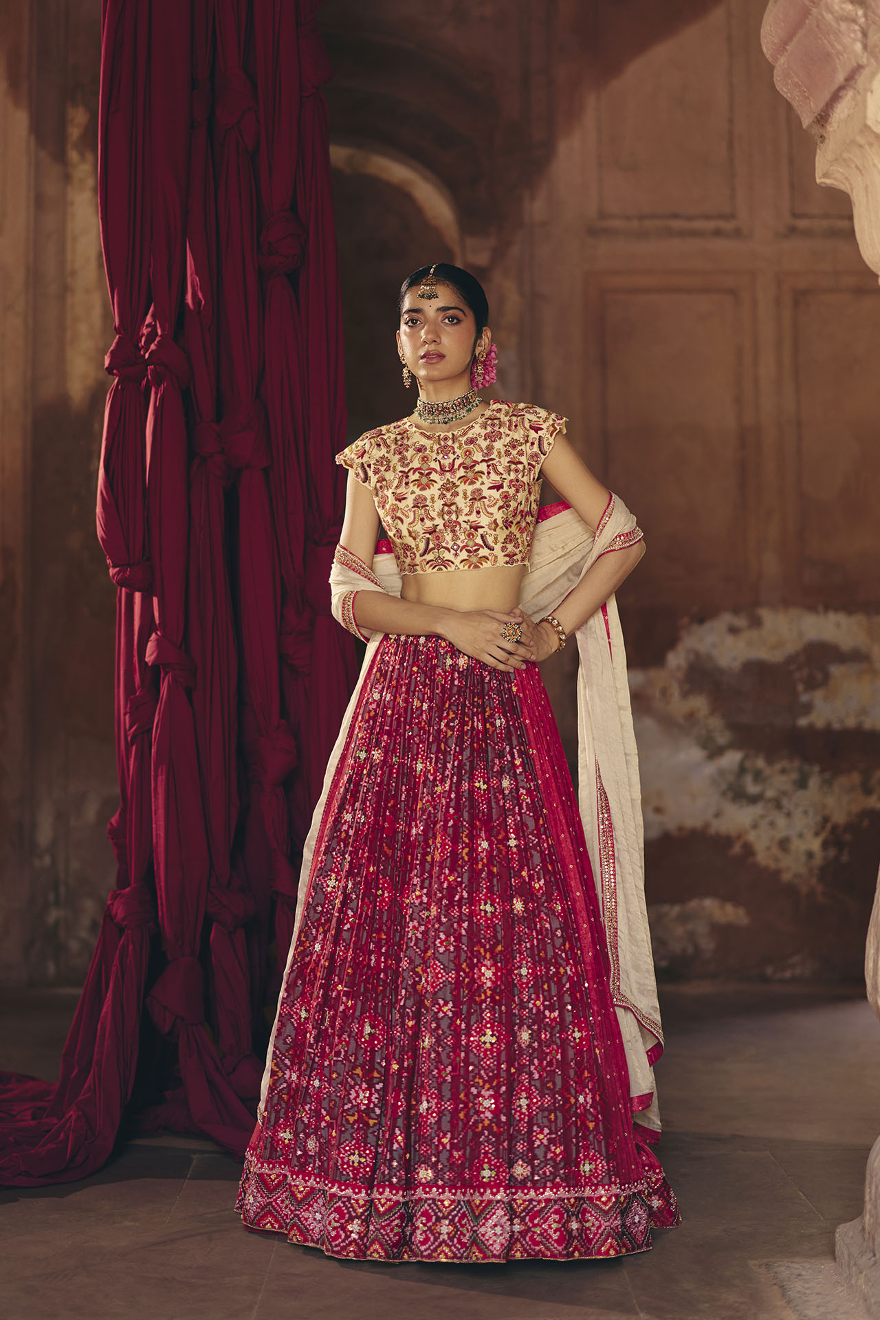 Red & Green Patola Lehenga