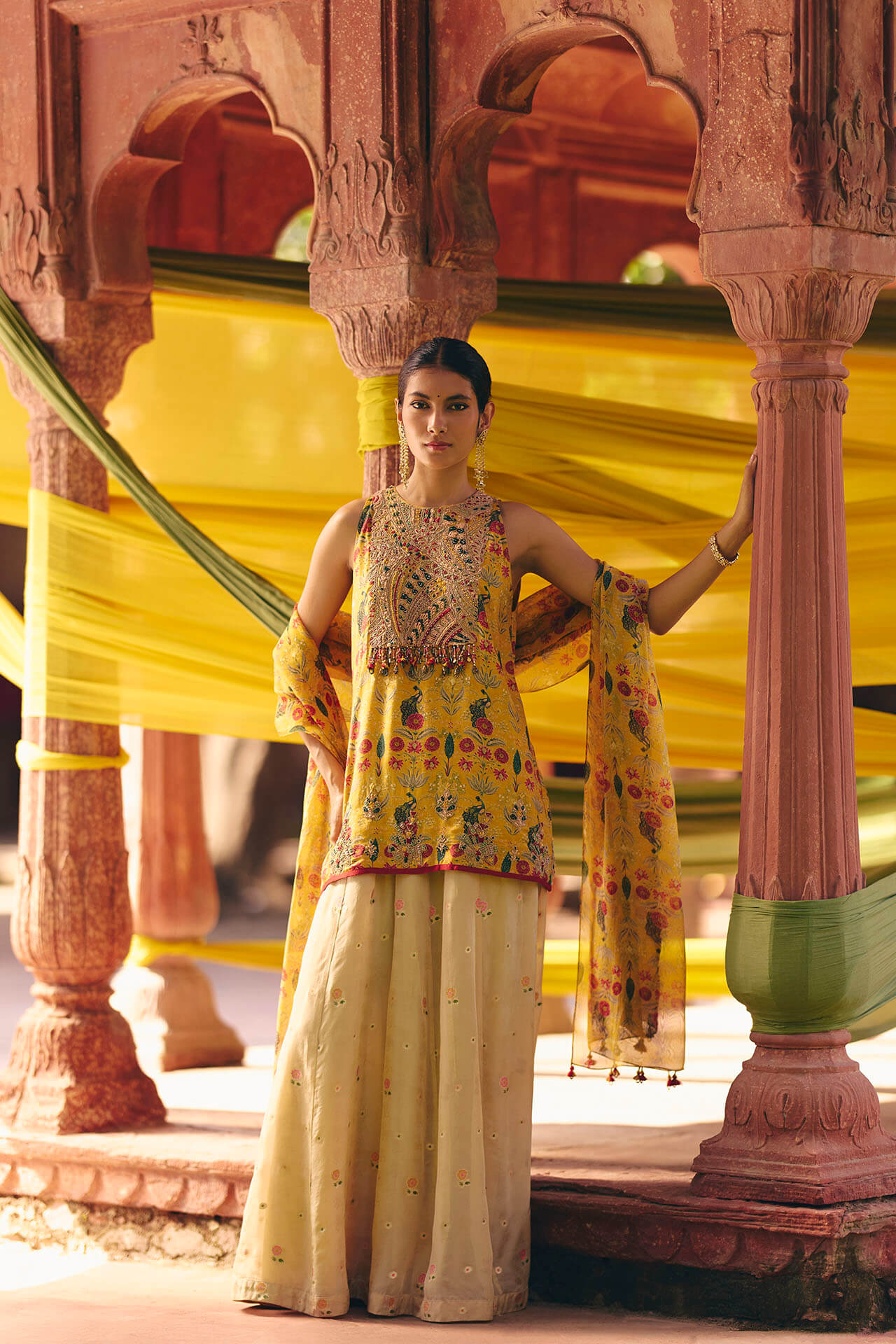 Yellow Short Kurta Sharara