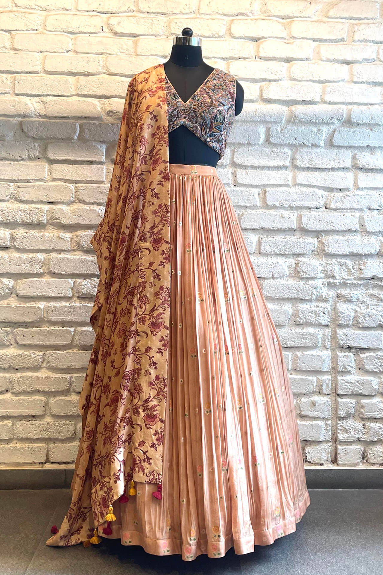 Peach organza lehenga