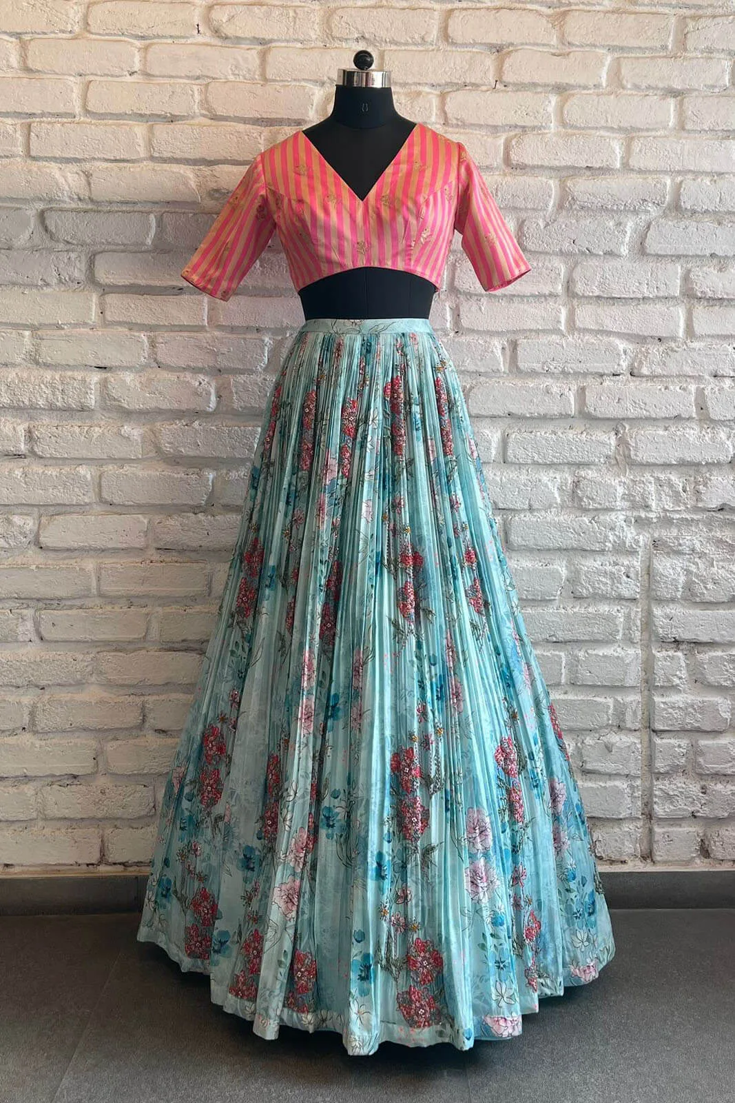 Pink and Blue Skirt Set
