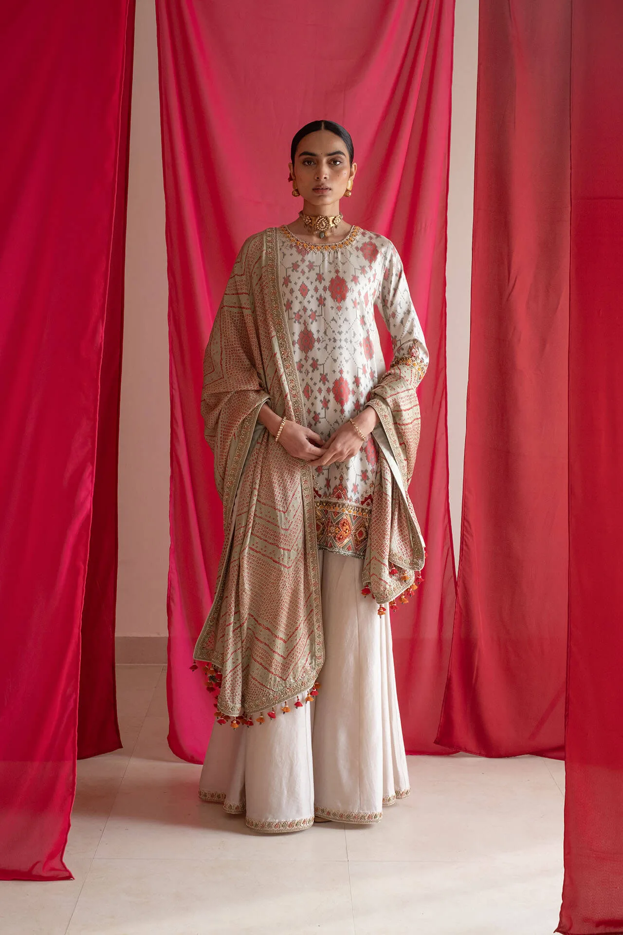 Ivory Patola Kurta with Mint Bandhani Dupatta