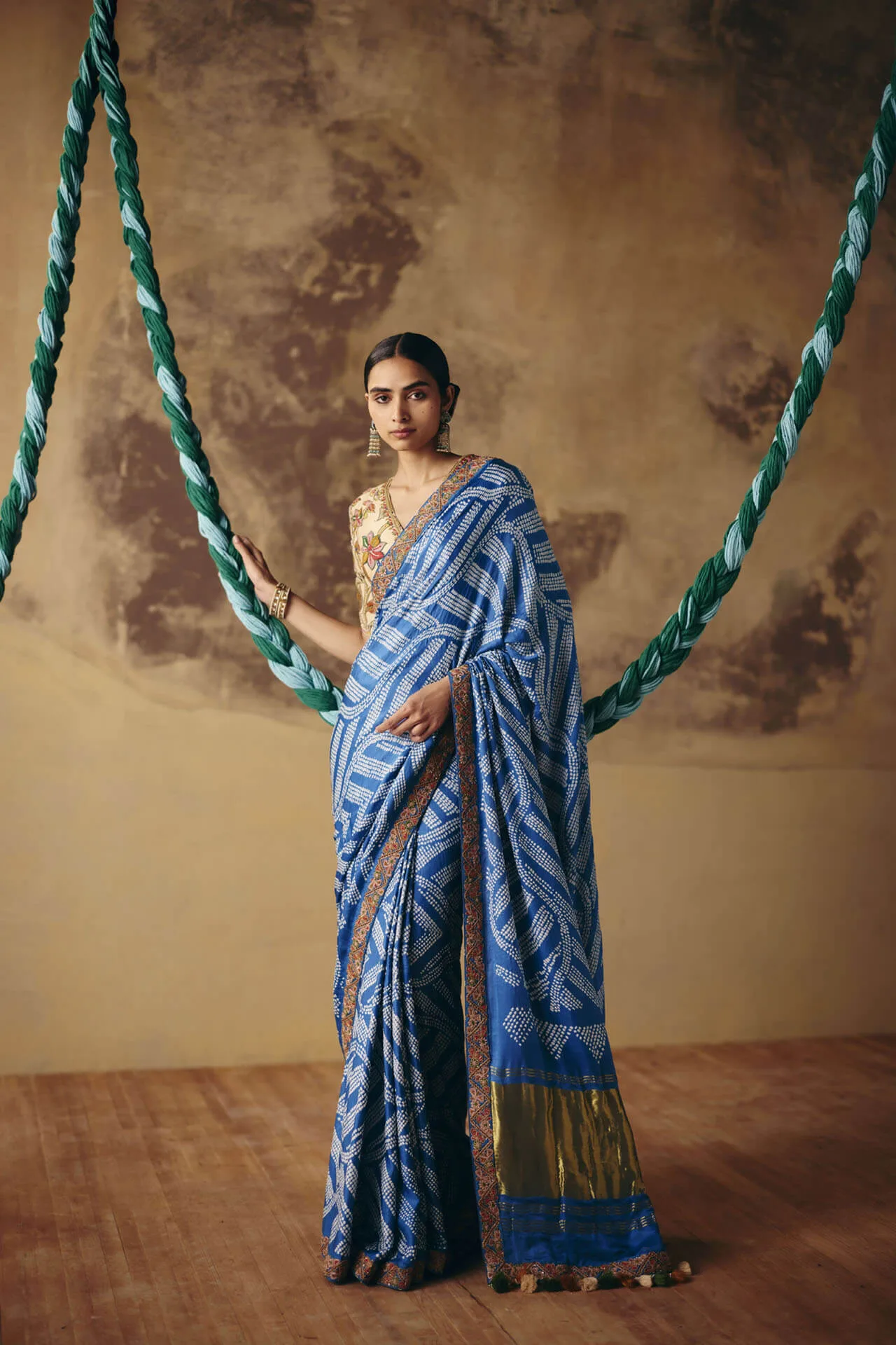 Blue Bandhani and Kalamkari Saree