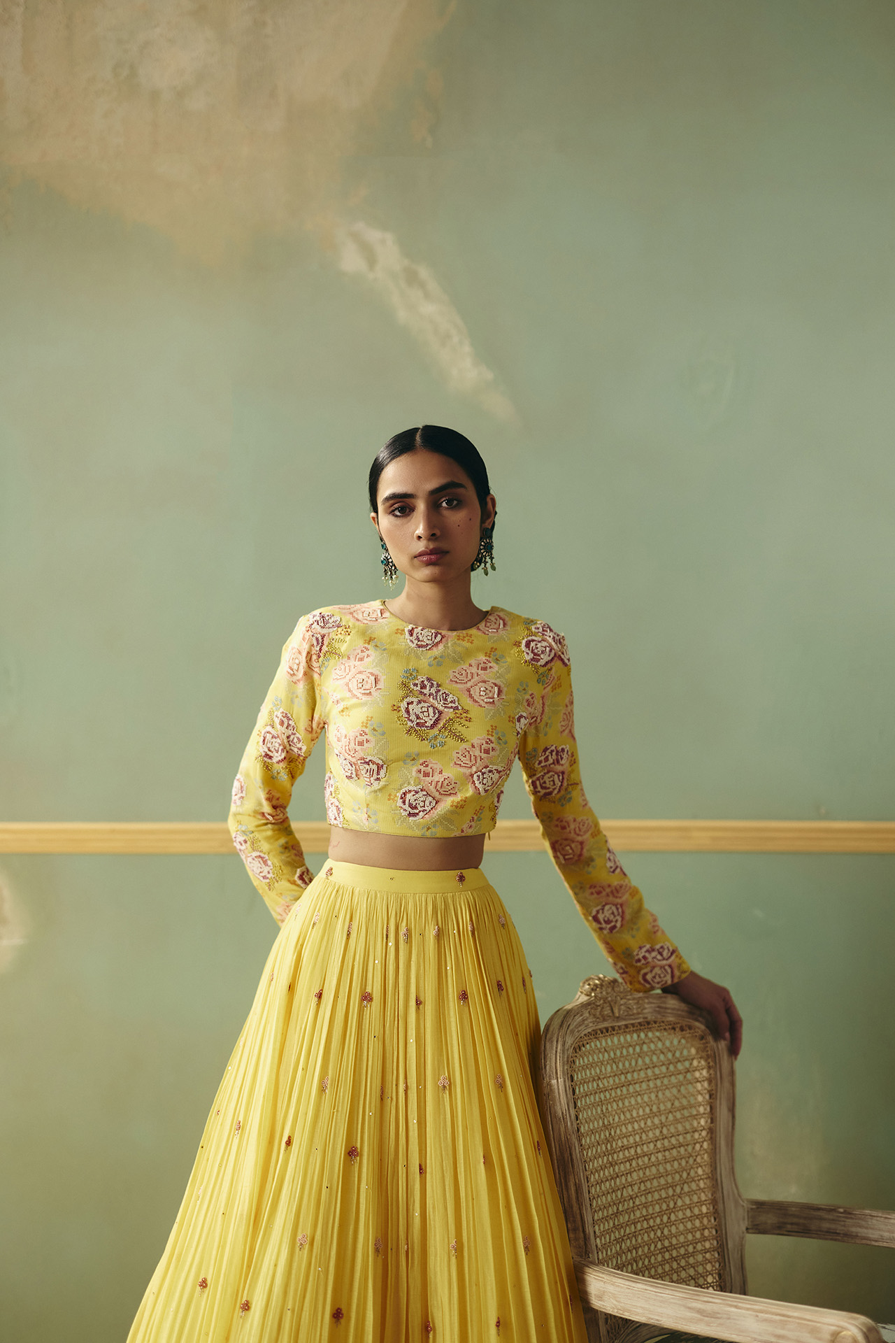 Yellow Rose Croptop Skirt