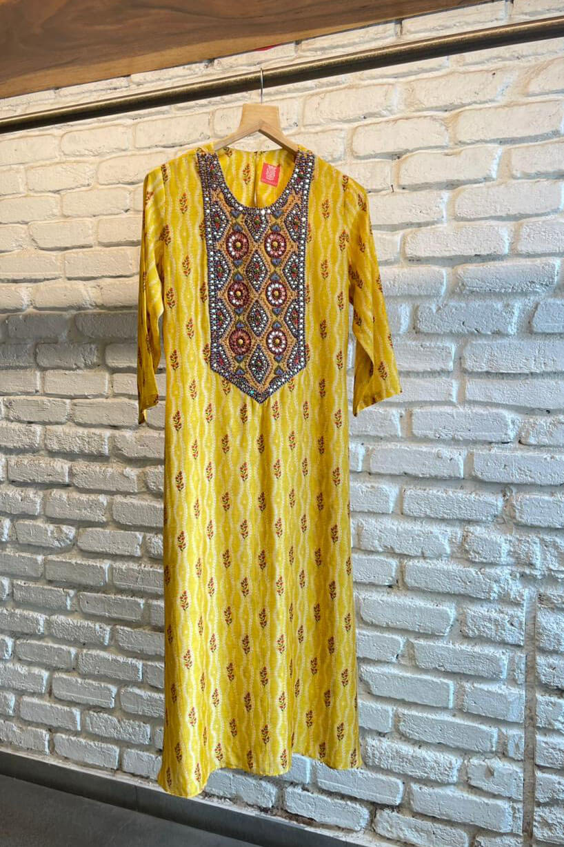 Yellow Embroidered Kurta