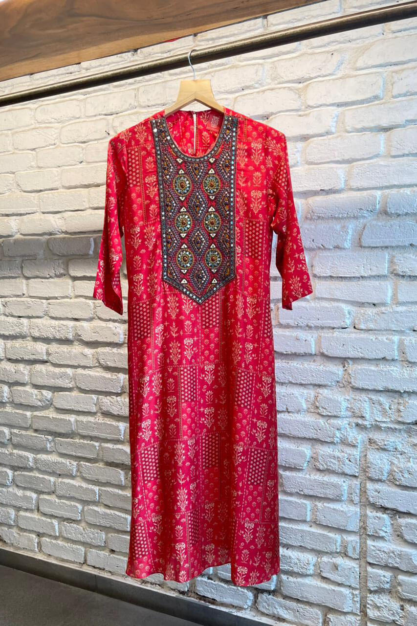 Red Embroidered Kurta
